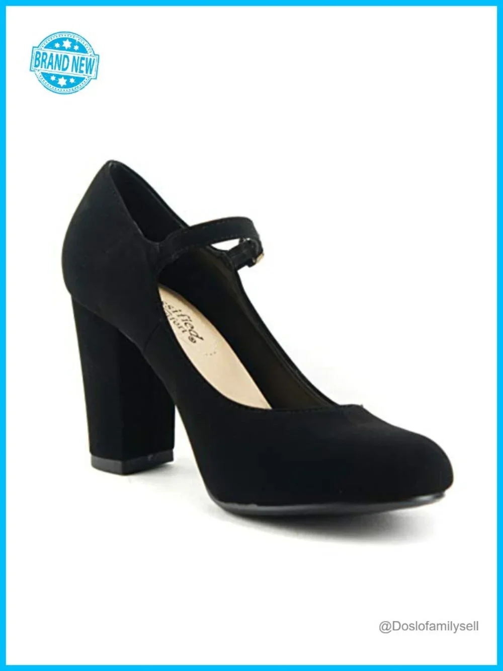 Comfort Closed Toe Ankle Strap Block Heel Faux Leather Buckle Pump for Business